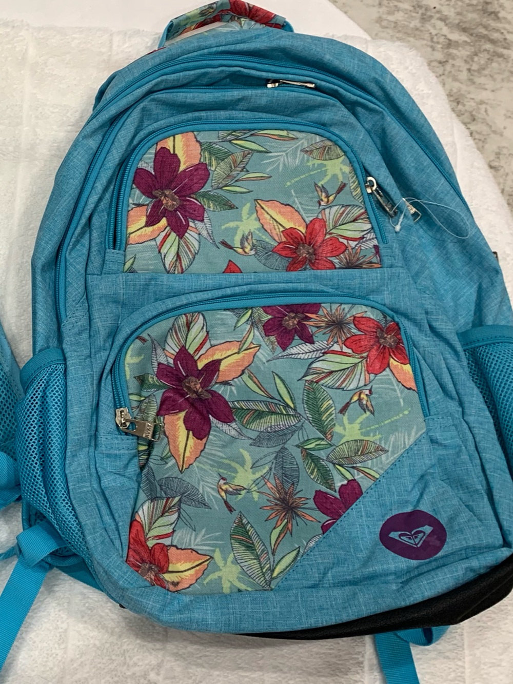 Roxy Turquoise Floral Kids Backpack with Multicolor Blooms